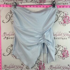 Wild fable light Blue Ruched Drawstring Strapless Top fairy hem tube top